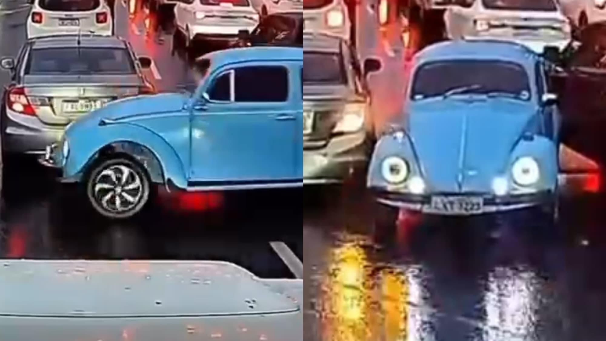Fusca perde o freio e causa acidente em Balneário Camboriú: “só uma encostadinha”
