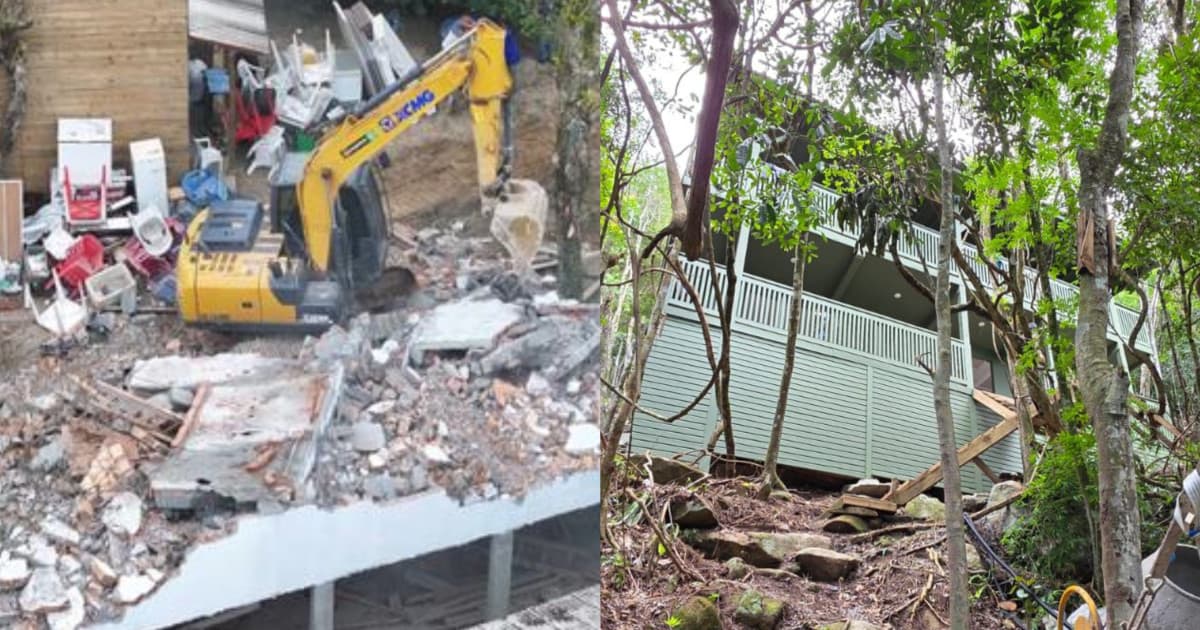 “Tudo pro chão”: casas de alto padrão em área de preservação são demolidas em Florianópolis