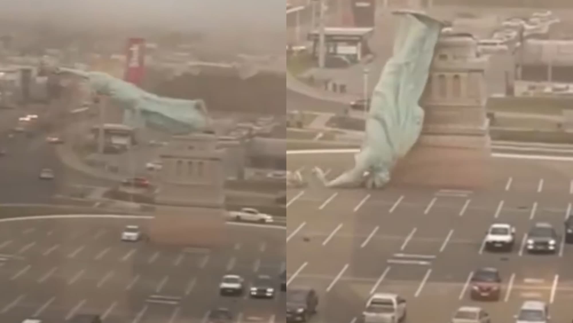 Vento derruba estátua da Havan durante temporal no RS