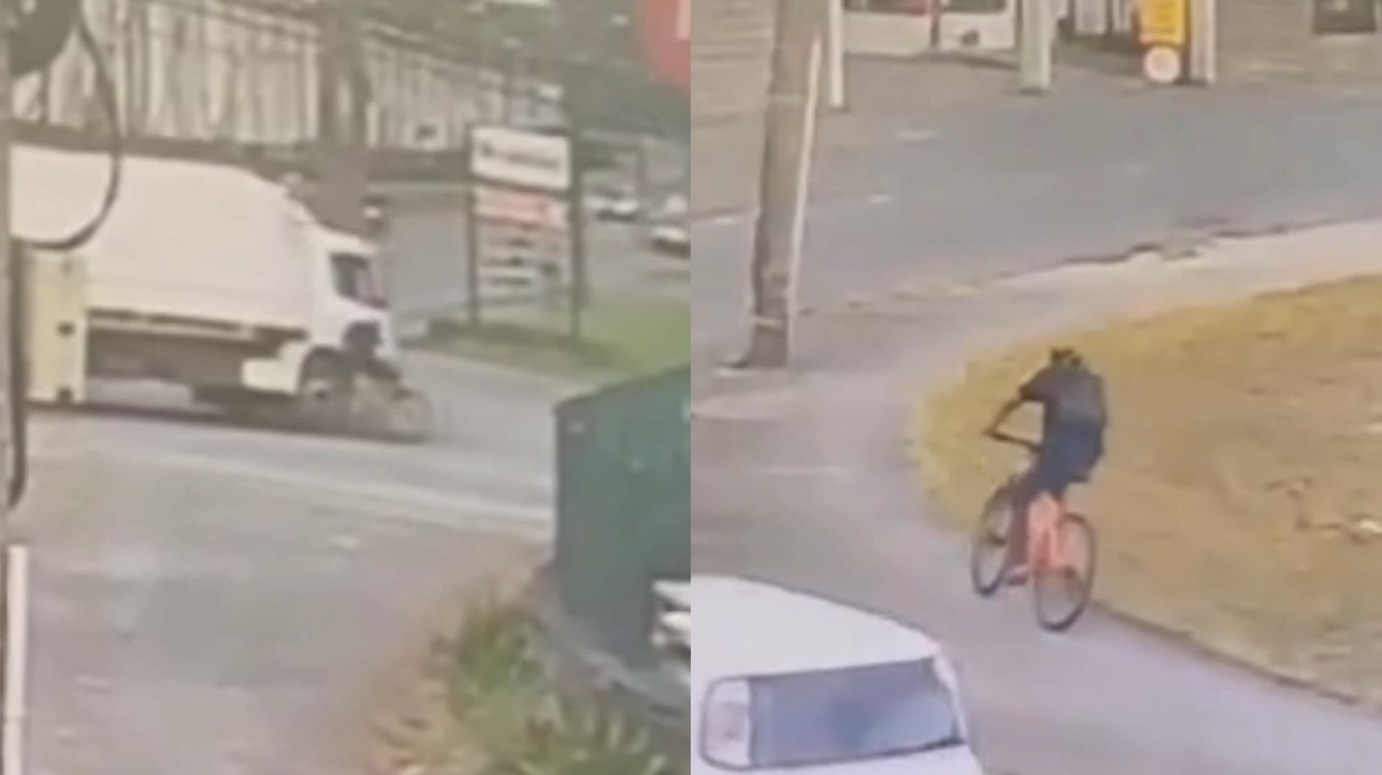 Ciclista morre após entrar em ponto cego de caminhão em Joinville; VEJA VÍDEO