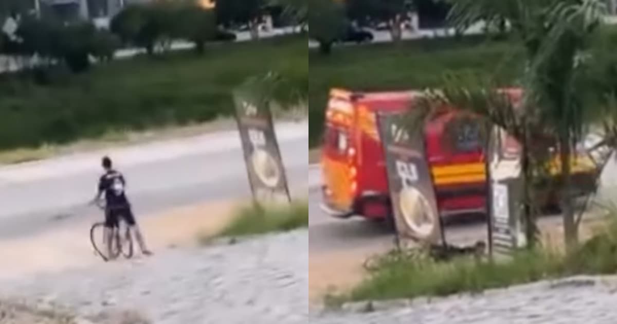 “Sorte ou azar?”: ciclista desce ladeira abaixo e caí no exato momento que Bombeiros passavam em SC