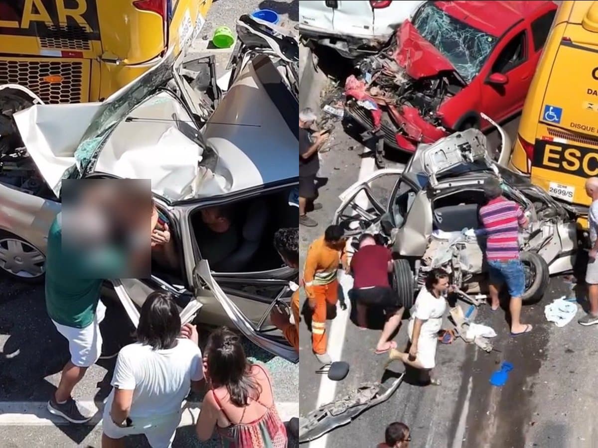Drone flagra momento emocionante de populares se arriscando para salvar pai e criança presa às ferragens em SC