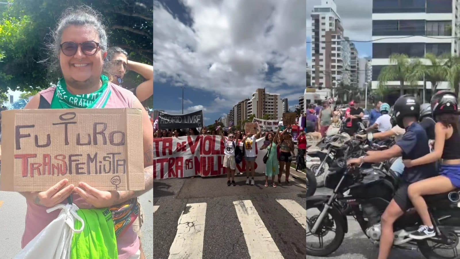 Manifestação da esquerda no Dia da Mulher em Florianópolis tem confusão com motoqueiros; VÍDEO