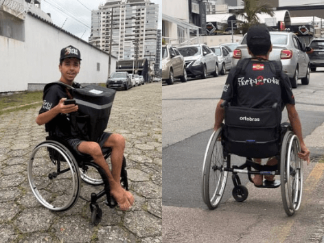 Determinação e inspiração: jovem de 19 anos realiza entregas em cadeira de rodas em São José