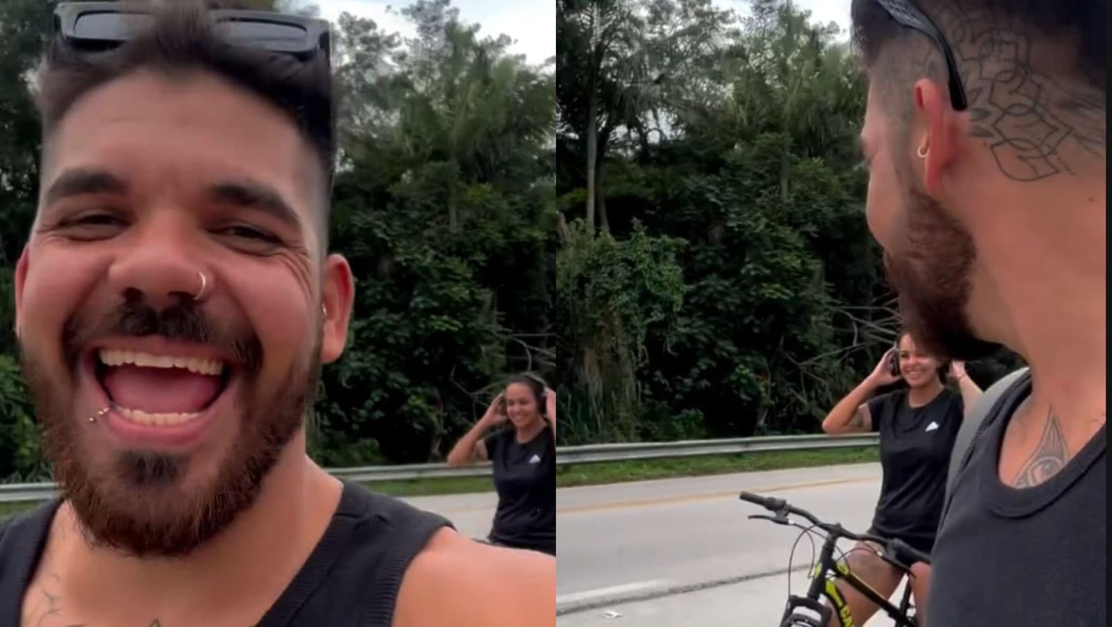 “Tô orgulhoso”: Tatuador de SC acompanha companheira em pedalada de 13 km após cinco anos parada