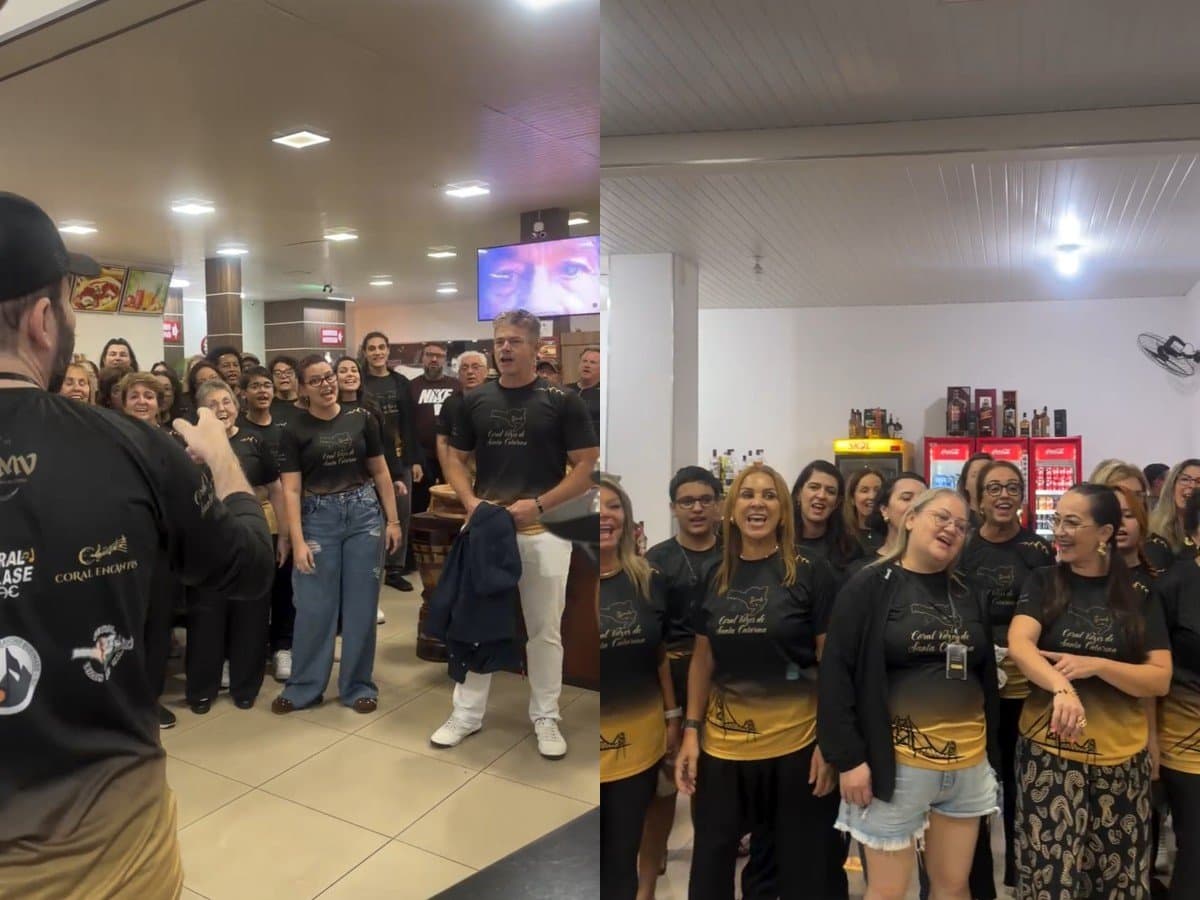 Coralistas de SC param pra comer, começam a cantar e emocionam restaurante inteiro no Paraná