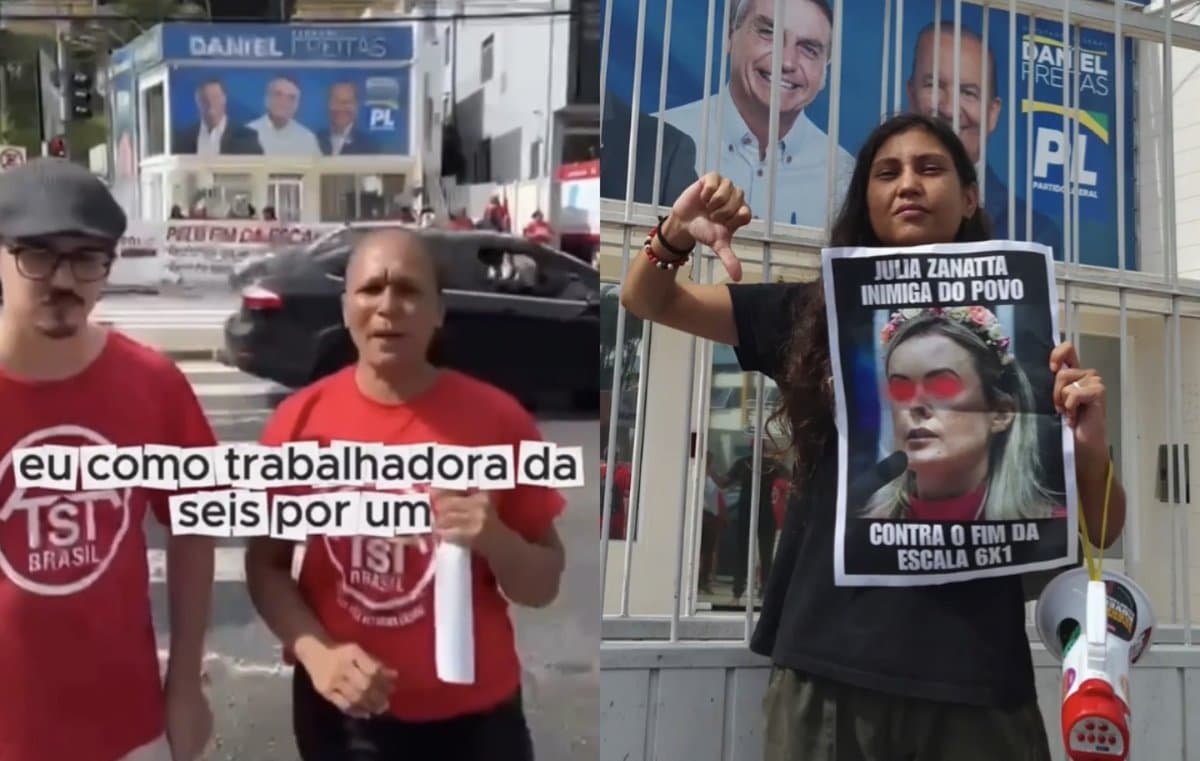 MTST faz protesto na porta do PL em SC e exibe cartaz com rosto de Júlia Zanatta desfigurado