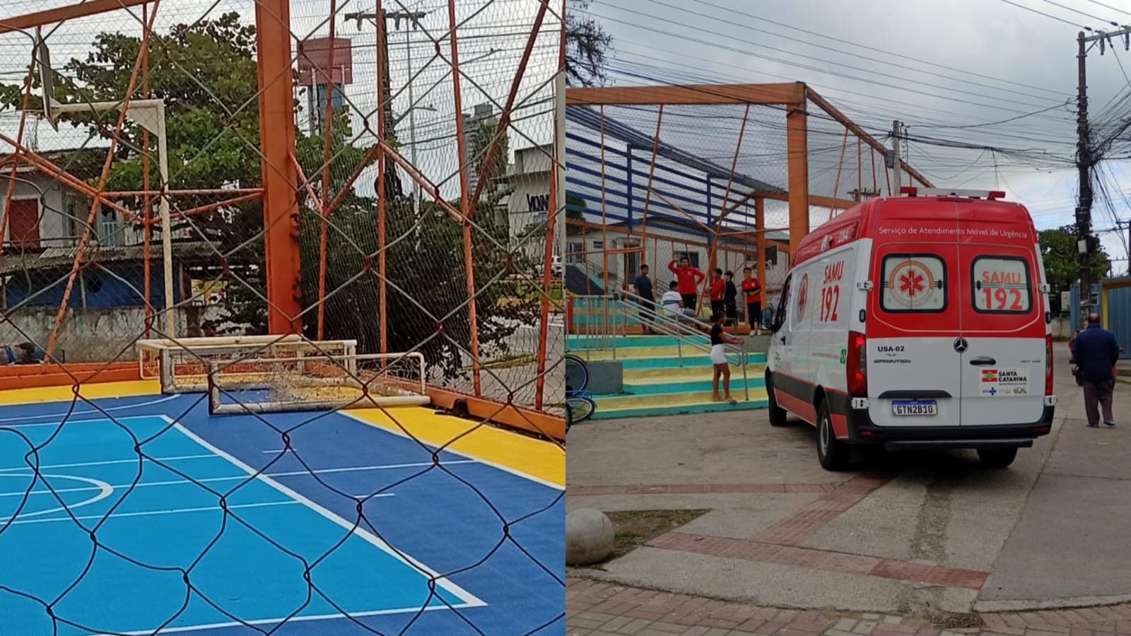 Criança fica entre a vida e a morte após trave de ferro cair sobre sua cabeça em quadra de Itajaí