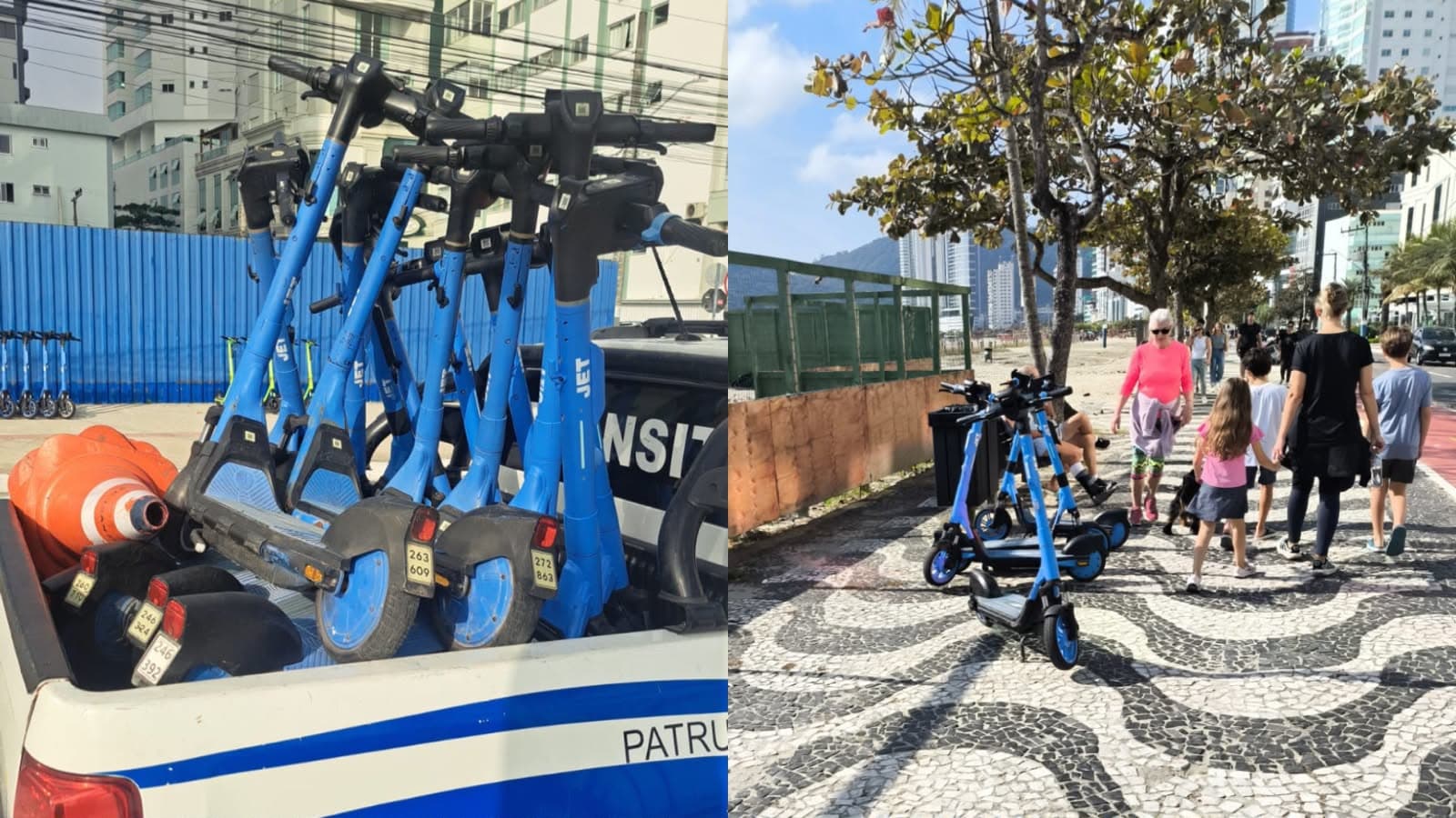 Patinetes “azuizinhos” voltam a lotar calçadas de Balneário Camboriú e empresa acumula 135 reclamações sem resposta