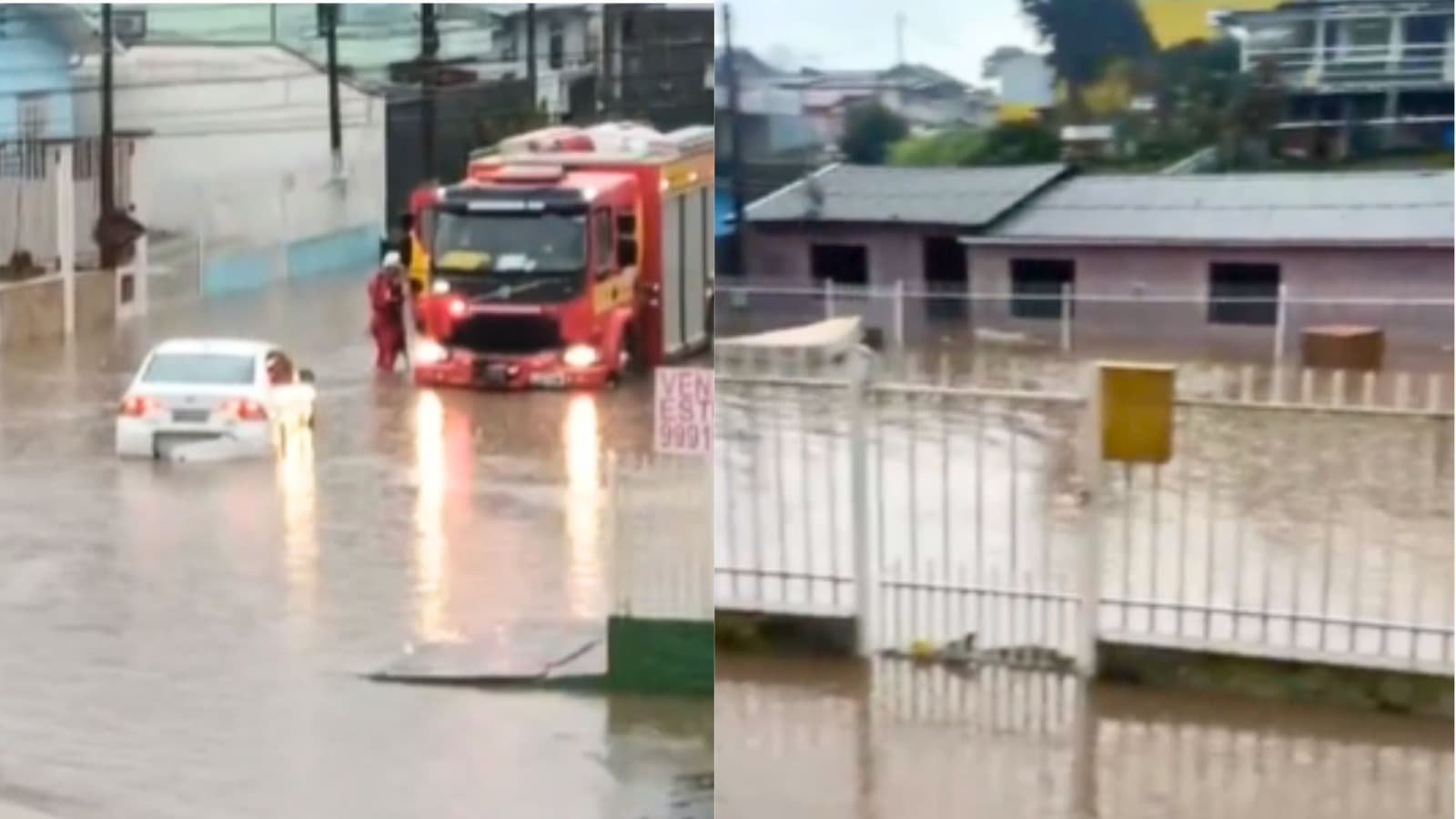 Casas ficam com água na altura das janelas e bombeiros fazem resgates em meio à chuva em Lages