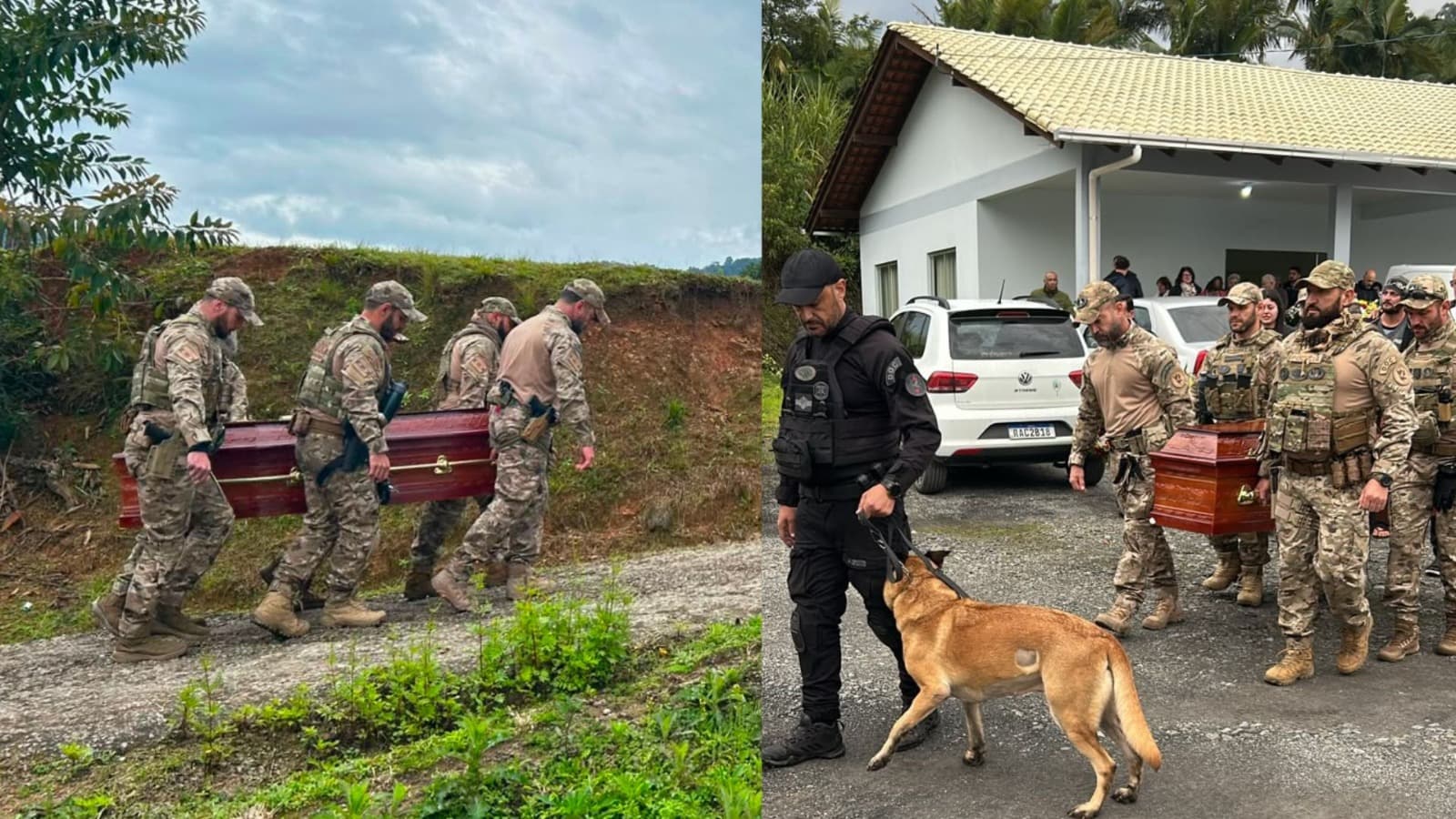 Cachorra fica ao lado do caixão na despedida de policial penal morto em acidente em SC