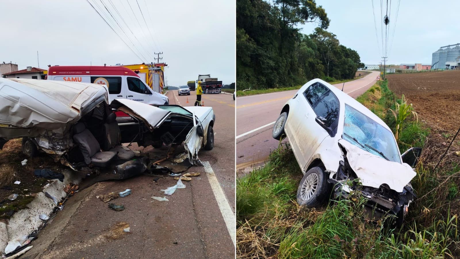 Nasceram de novo: Fiorino fica destruída após colisão com UP em SC; quatro pessoas ficaram feridas
