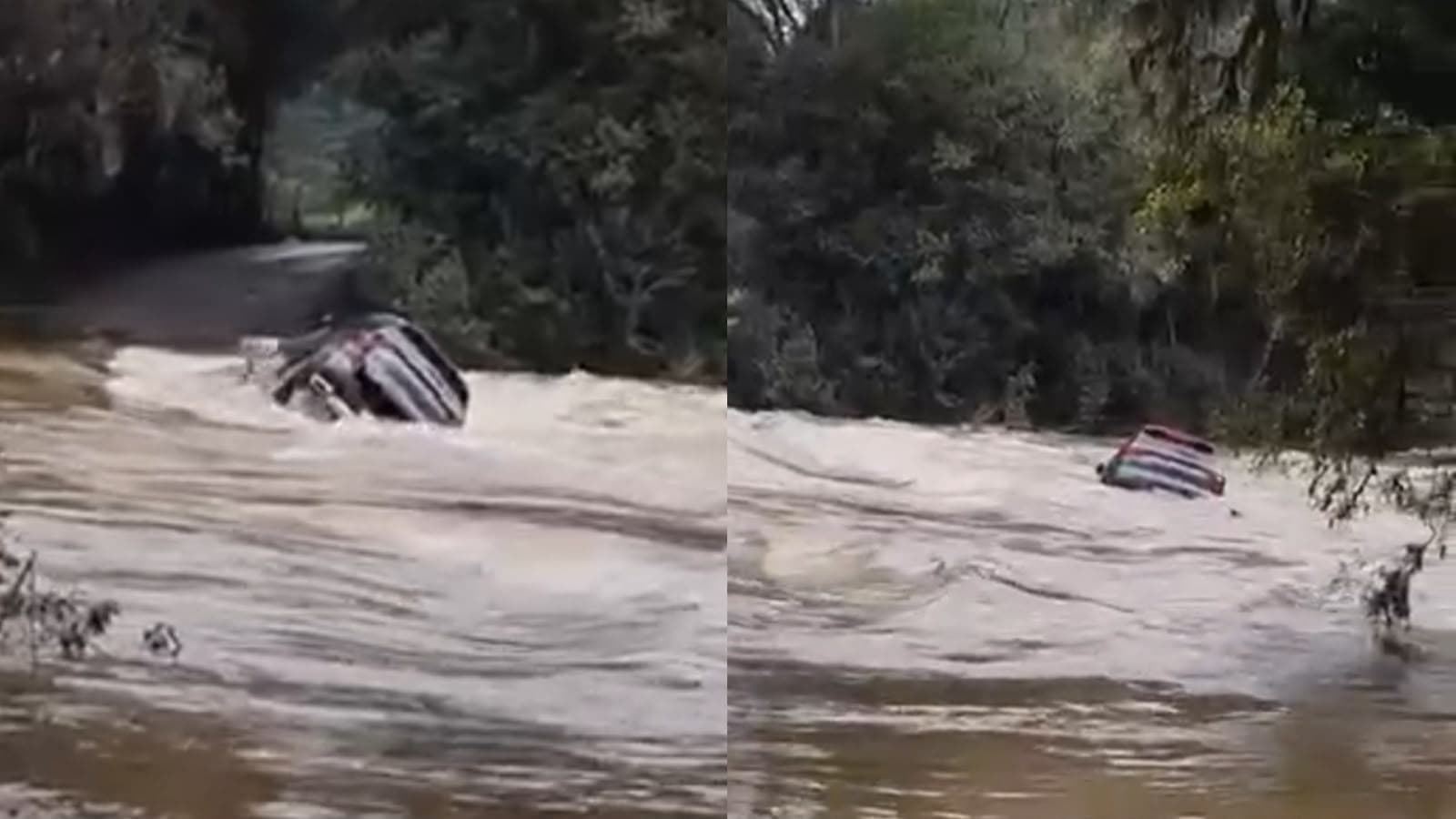 “Achei que dava”: Casal e duas crianças saem a tempo de SUV engolido pela correnteza em ponte de SC