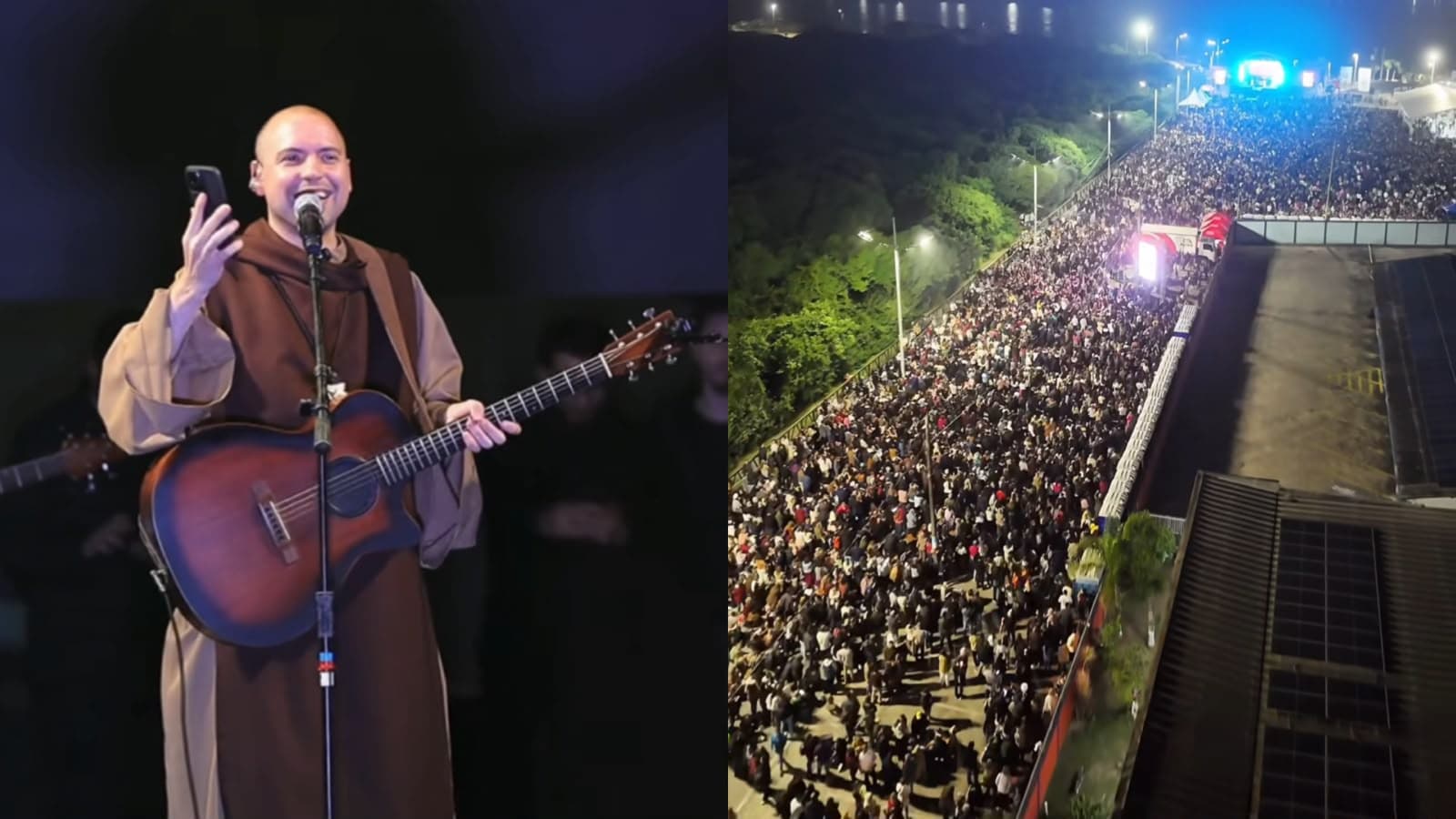 “Foi difícil, mas deu certo”: Frei Gilson sobe ao palco diante de multidão de fiéis que não desistiram em Navegantes