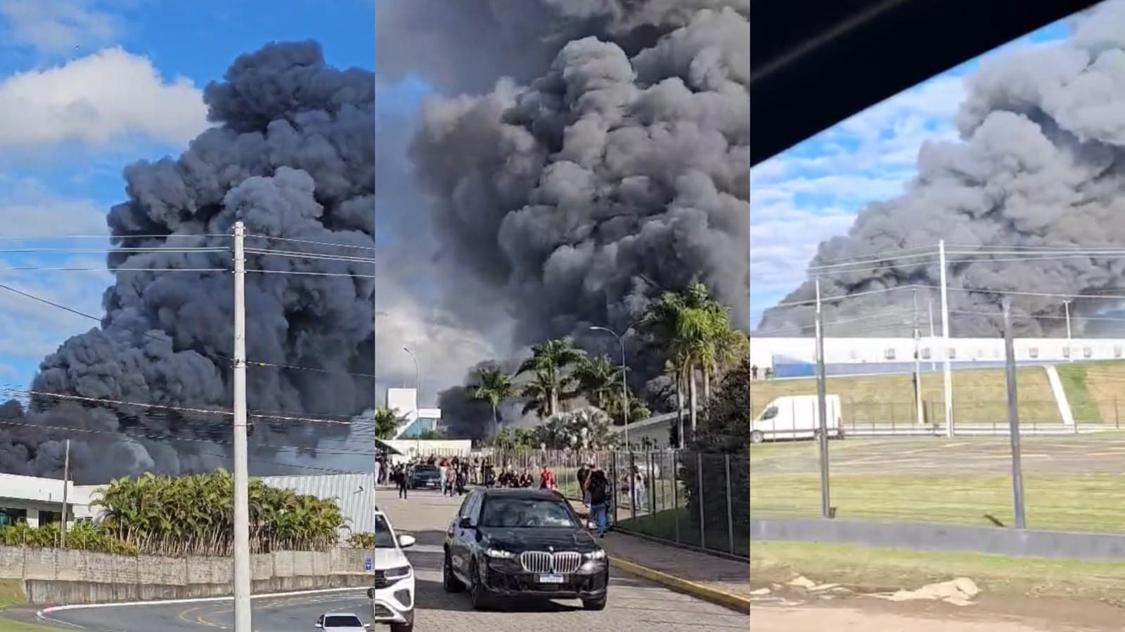 URGENTE: Incêndio de grandes proporções atinge empresa e mobiliza equipes de toda a região, em Itajaí