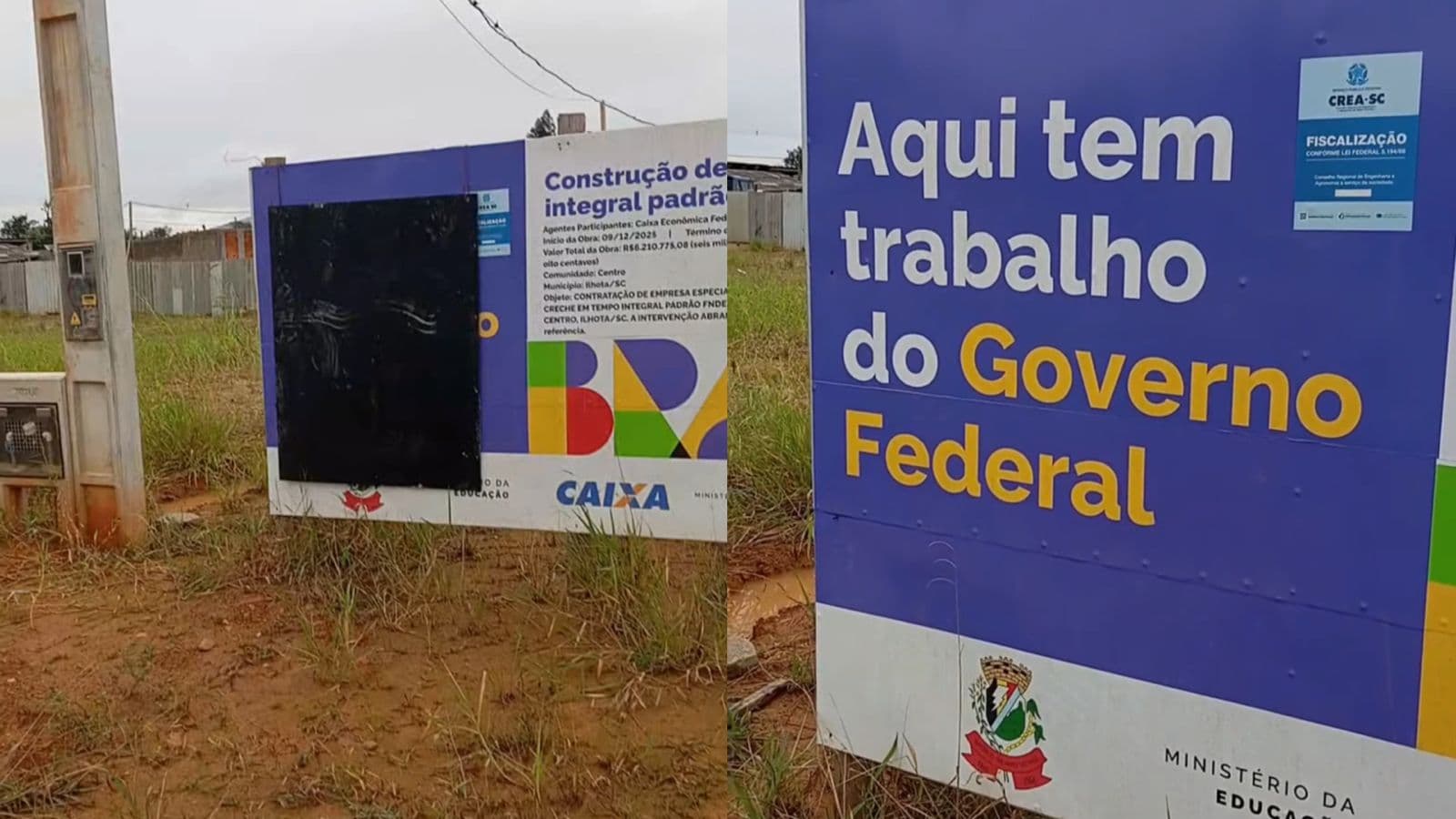 Justiça manda cobrir placa de obra federal em SC, petista arranca cobertura e acusa “sabotagem da direita”
