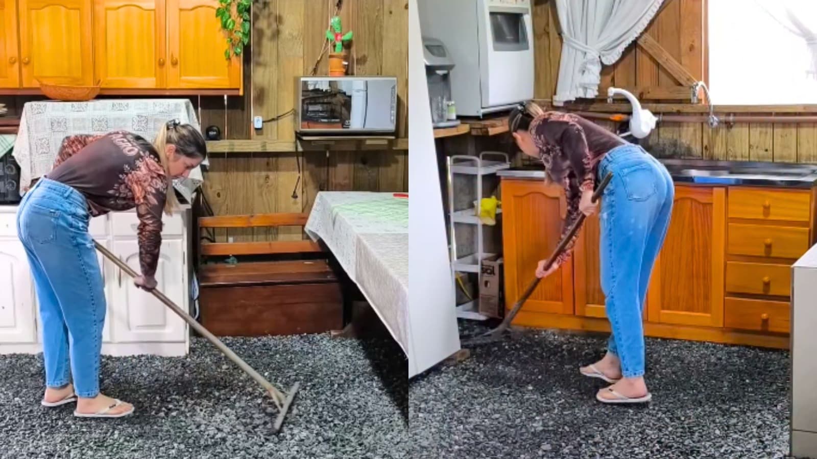 “Como ela dorme aí?” A cozinha com chão de brita de agricultora catarinense que confundiu a internet