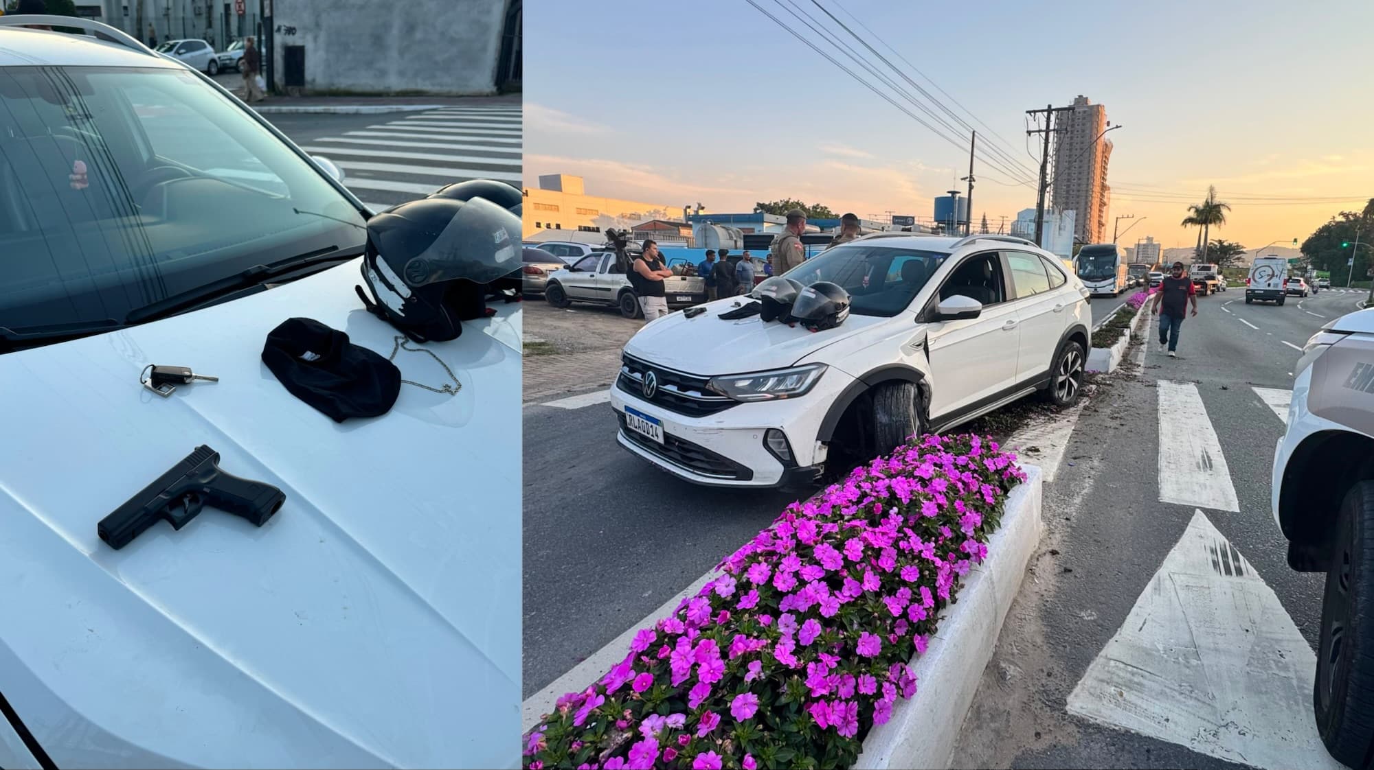 Homem rouba carro, atropela mulher e bate em viaturas durante fuga em Balneário Camboriú