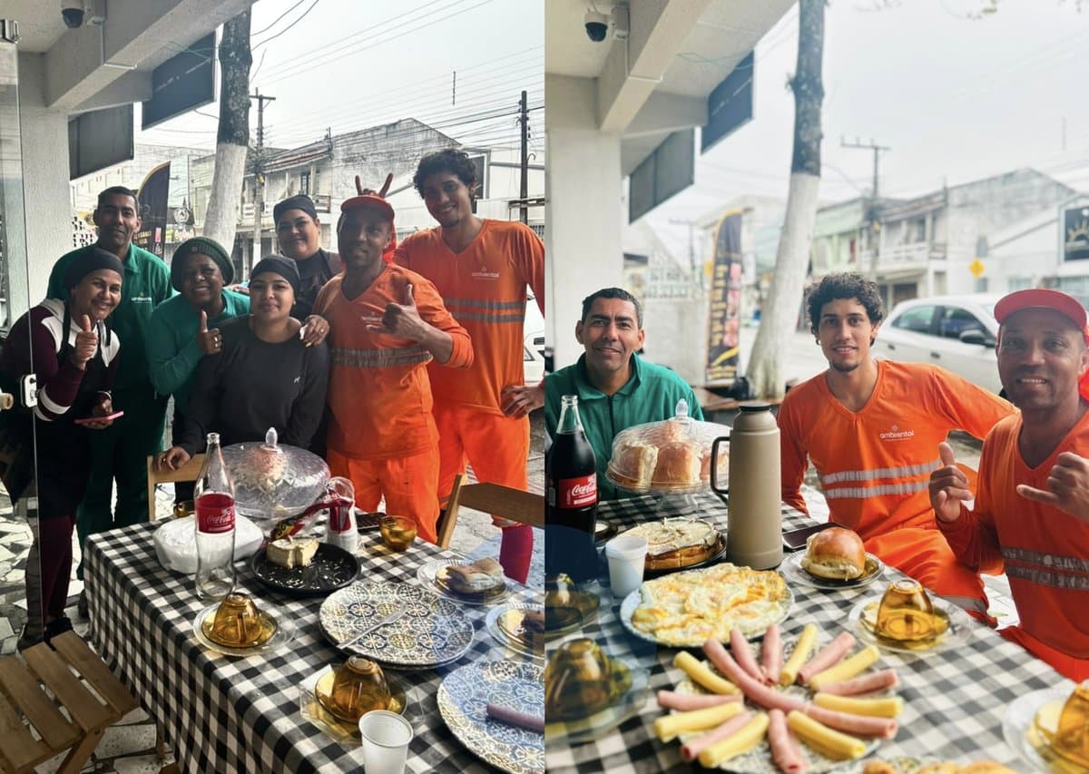 “Coração quentinho”: comerciante monta farto café da manhã para equipe de coleta de lixo em Itajaí