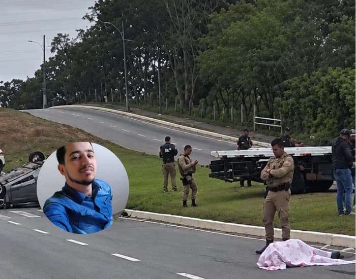 Carro “voa” em trecho de avenida, capota duas vezes e jovem morre em SC