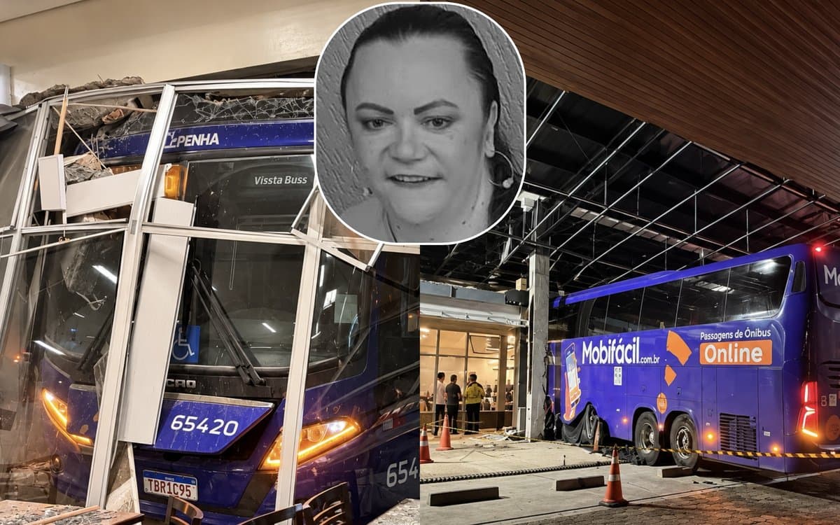 Ônibus que invadiu restaurante às margens da BR-116 em Papanduva e foto de Mariane de Fátima Hilko