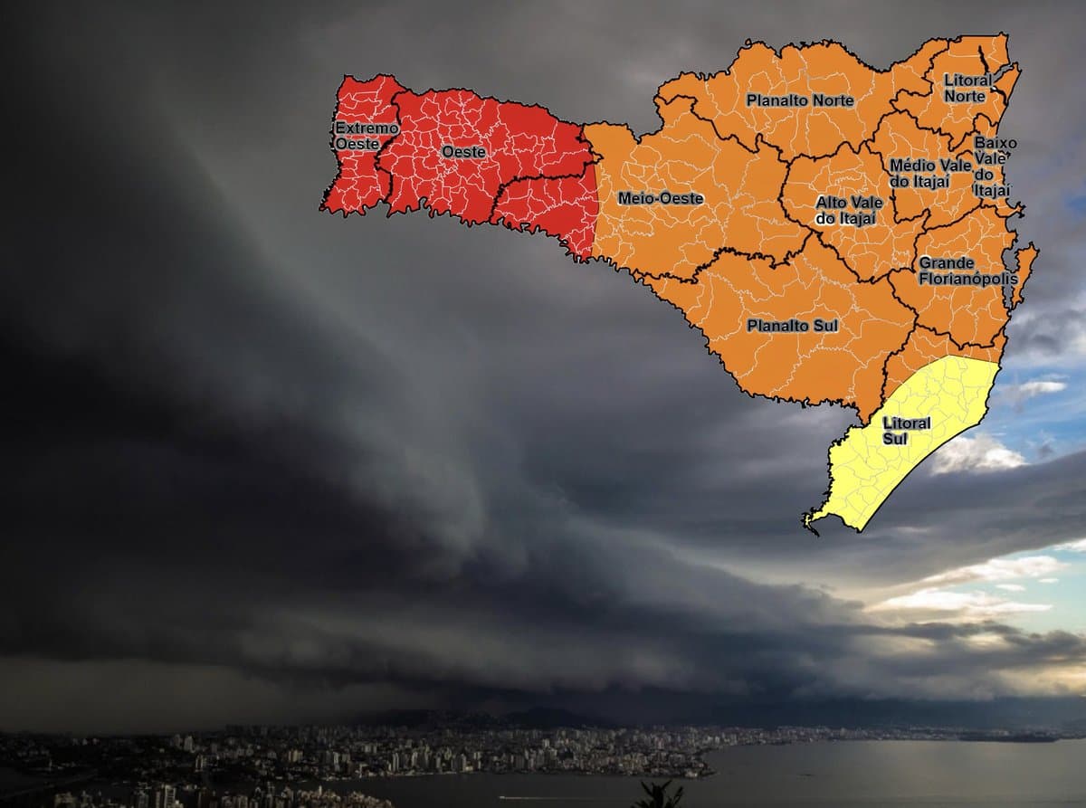 URGENTE: Defesa Civil alerta para temporal severo em todo o estado e prevê até 150 mm de chuva em SC