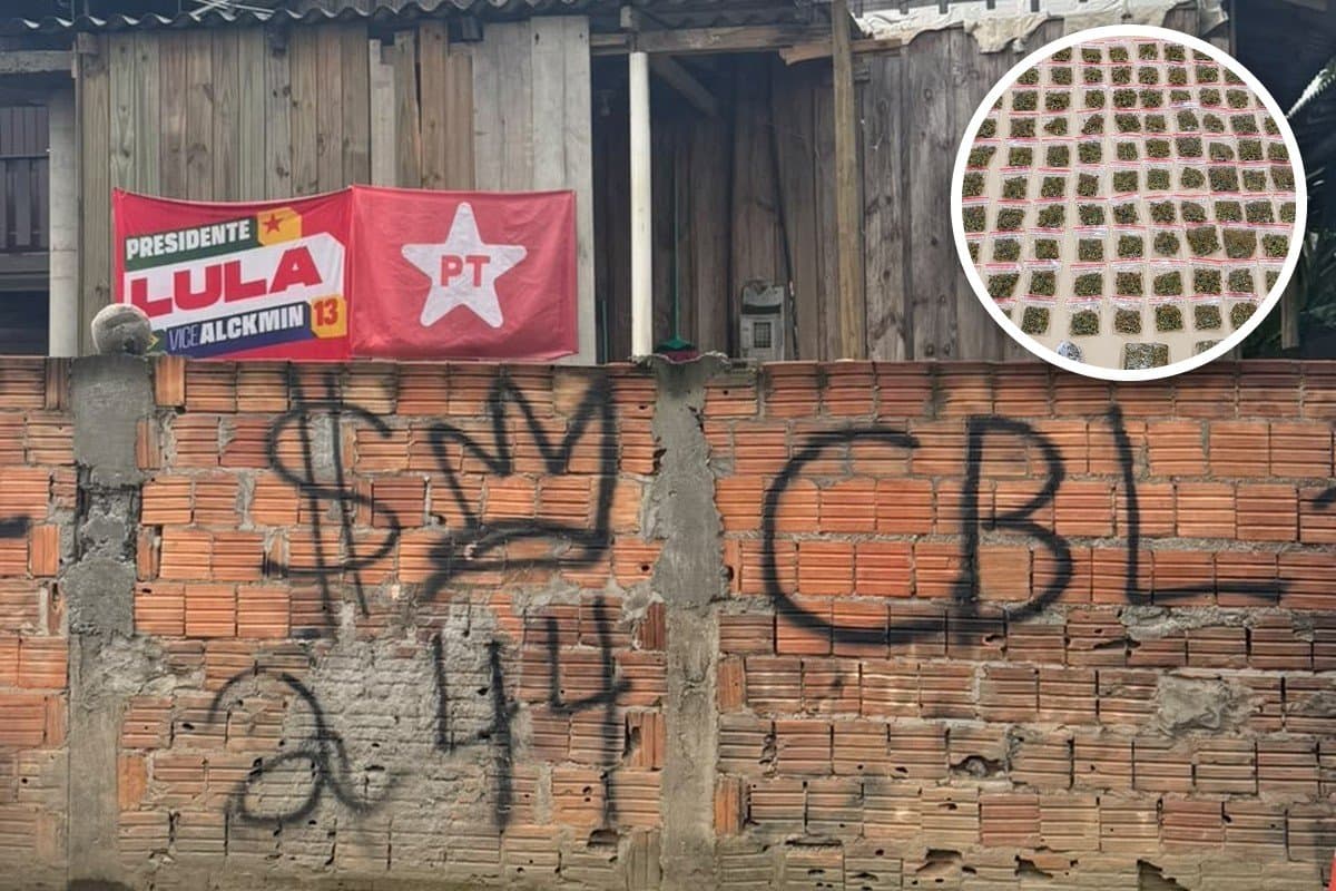 Casa com muro pichado revela suspeita de tráfico e criminosos disparam fogos de artifício contra a PMSC