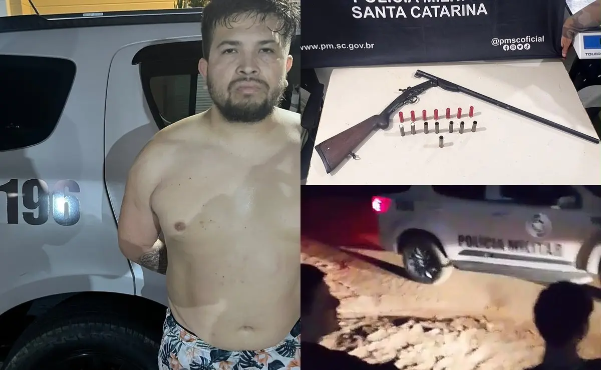 Homem acusado de apontar revólver para crianças diz que a arma sumiu e é preso com espingarda em Canelinha